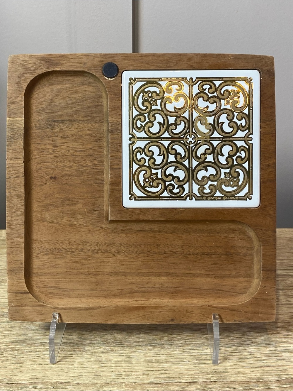 Vintage Georges Briard Woodland Spanish Gold 12" Square Cheese Board Signed